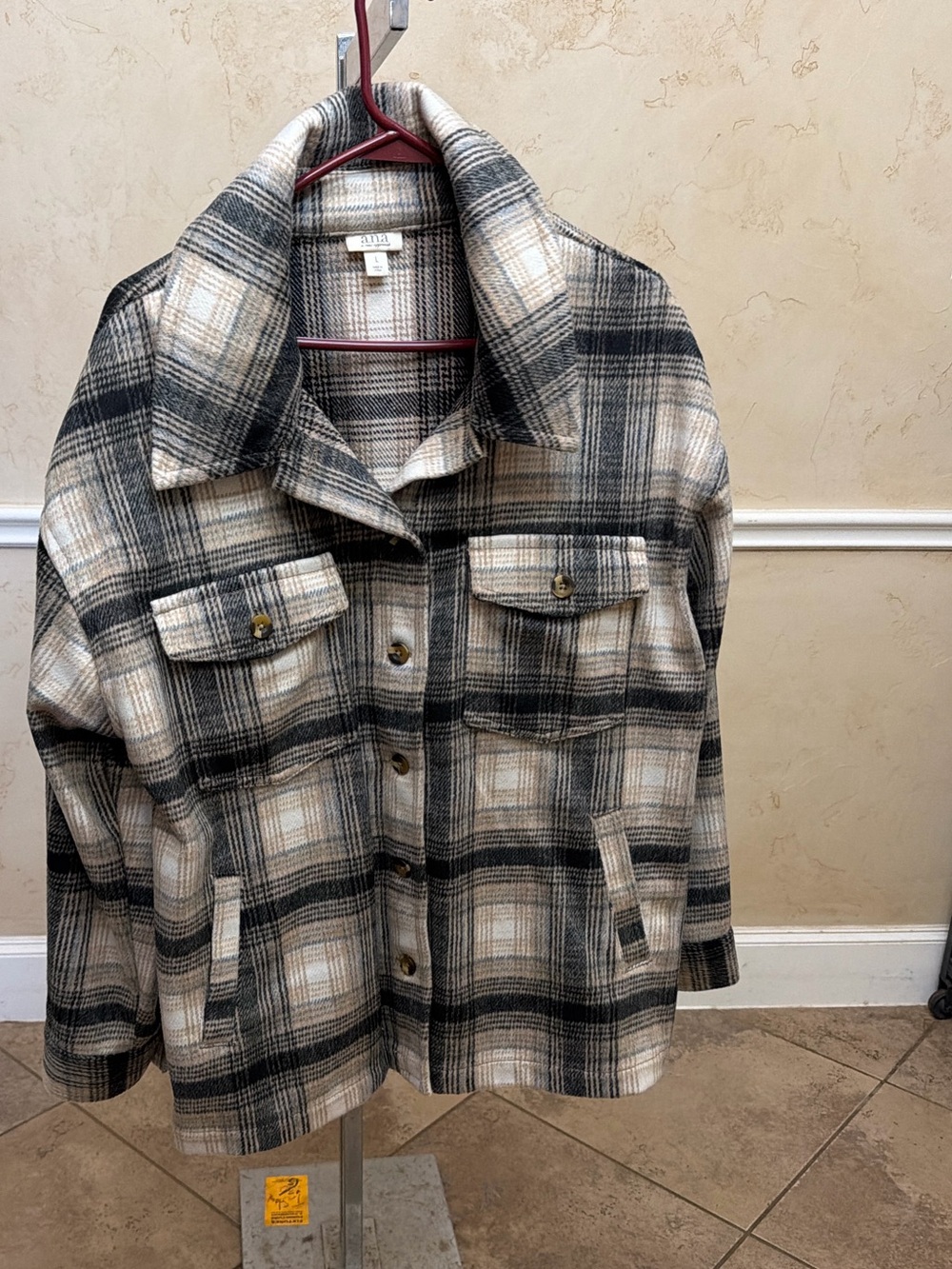 a.n.a Black and Cream Plaid Teddy Jacket